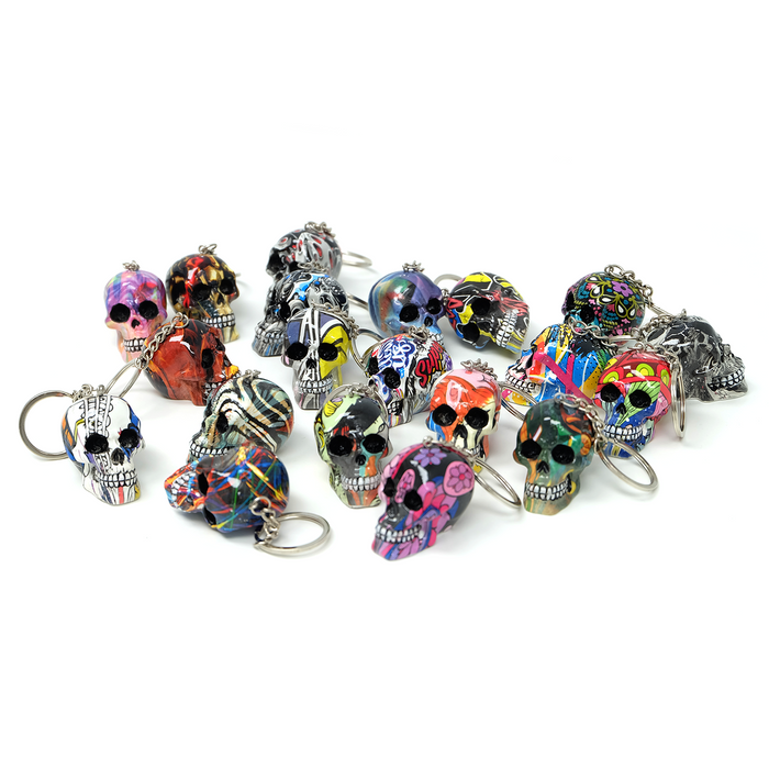 Resin With Water Transfer Printing Skull Key Chain-Assorted