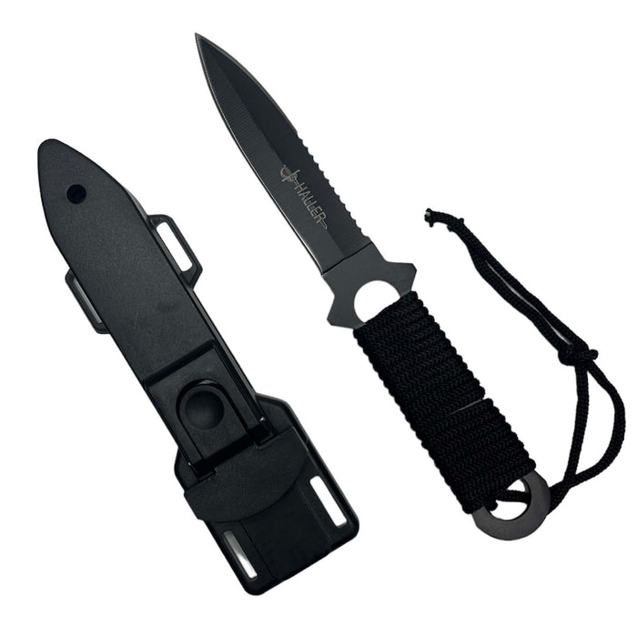 8-1/2" Full Tang Fixed Black Straight Blade Hunting Knives With ABS Case