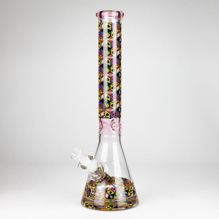 17" Color accented 7 mm glass water bong With Poker Design