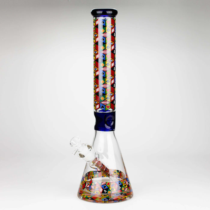 17" Color accented 7 mm glass water bong With Poker Design