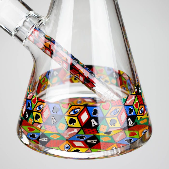 17" Color accented 7 mm glass water bong With Poker Design