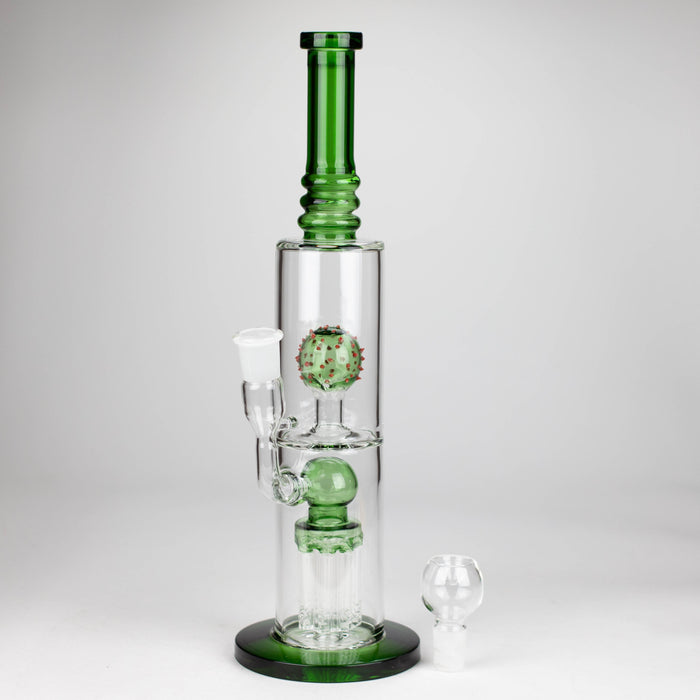 14" Color accented percolator glass bong with ball & Arm diffuser