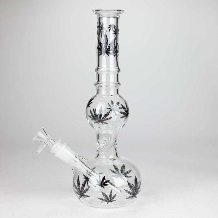 11" Rourd Shape Glass Bong With Leaf Design