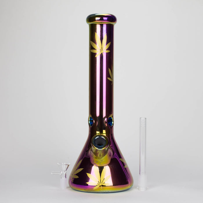 14" Leaf 7mm Glass Bong – Rainbow Oil Slick [AK080]