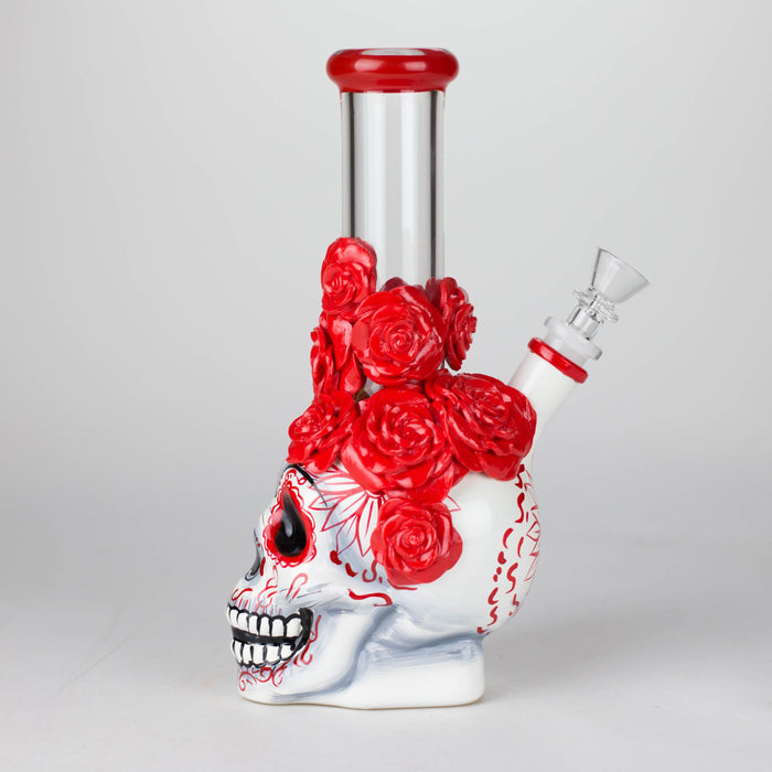 9" Rose sugar skull-themed glass bong [SK16]