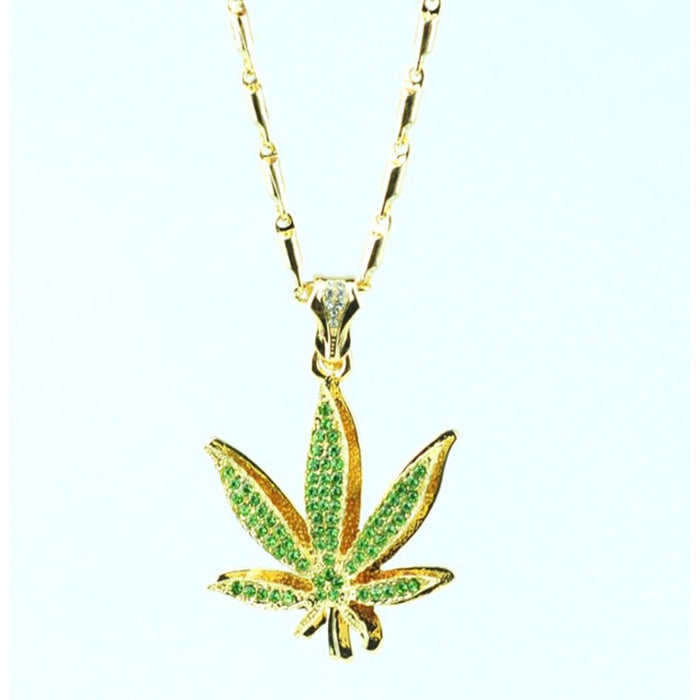 Mr Johnny Green | Leaf Pendant with green cubic zirconia Necklace [M066]