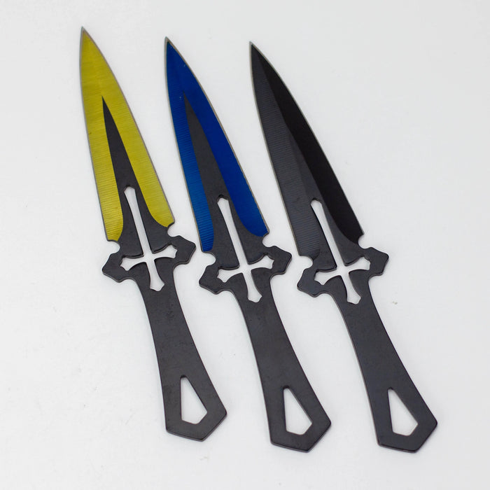 6.5″ Throwing Knife with Sheath 3PC SET Blue/Gold/Black [T00502-2]