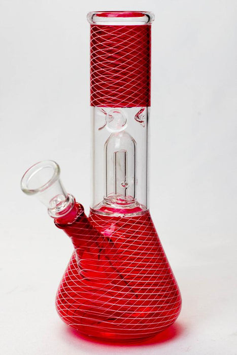 8" single dome beaker glass water bong-Red - One Wholesale